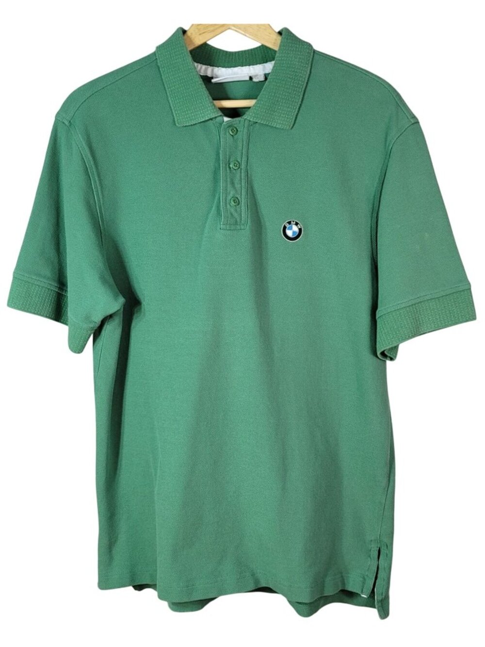 BMW Mens Polo Shirt Green Large 100% Cotton Short Sleeve Embroidered Logo